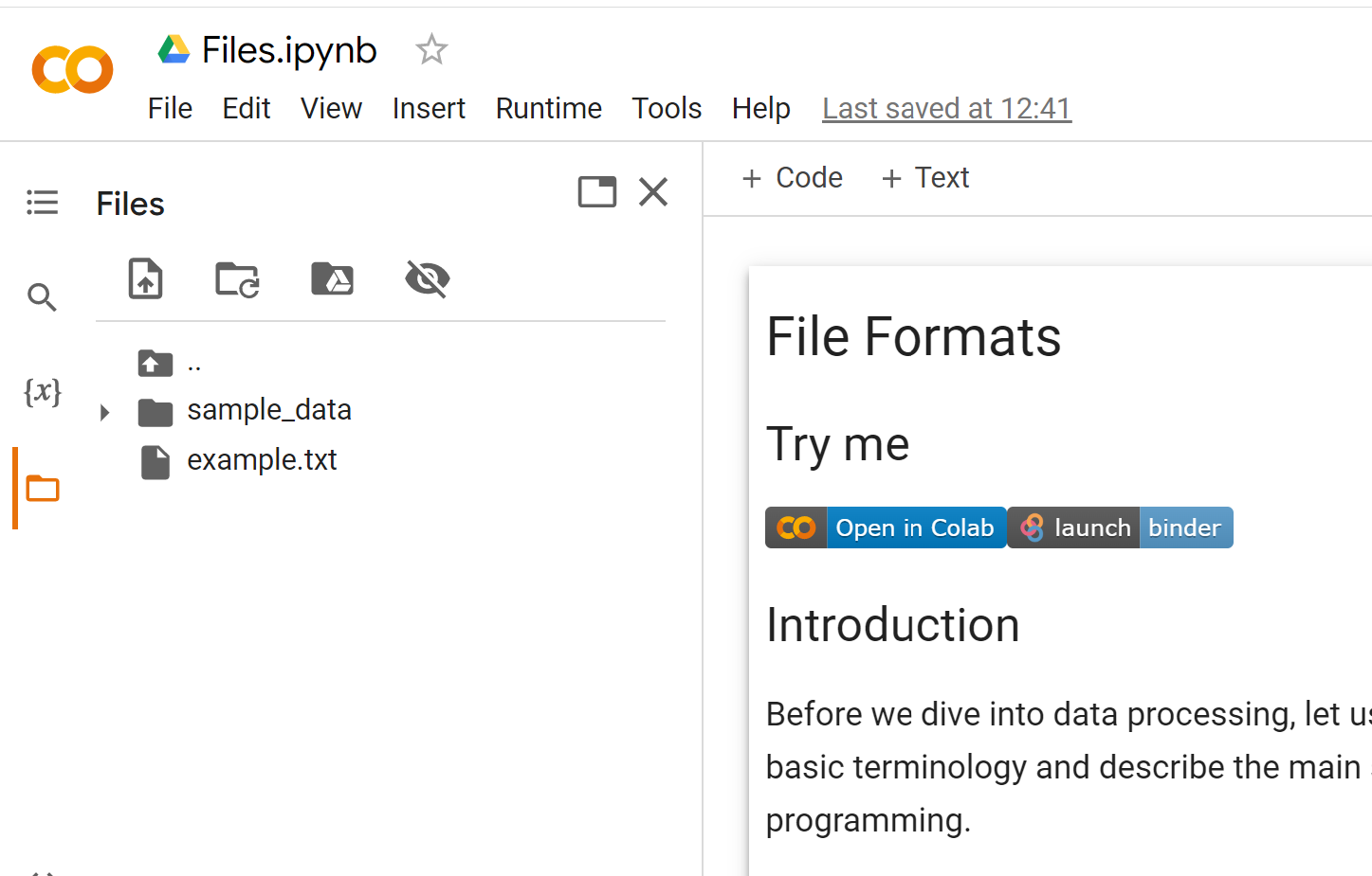 Import file in colabs