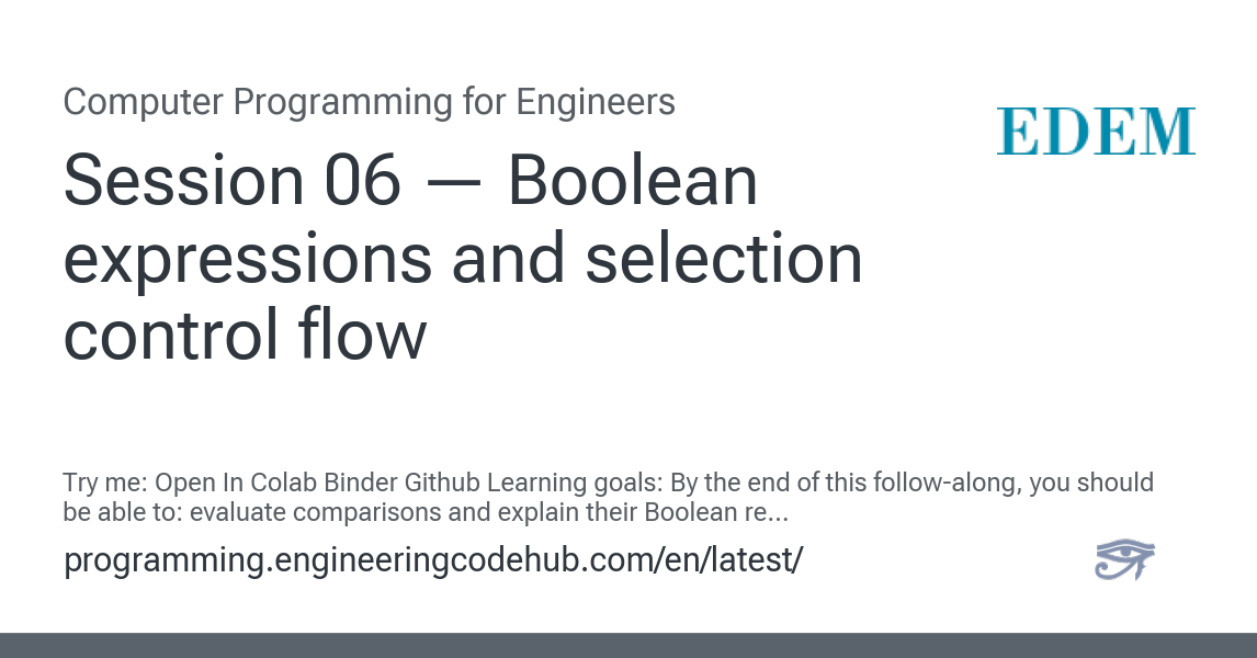 Session 06 — Boolean expressions and selection control flow - Computer ...